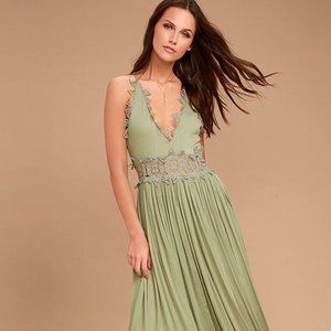 Lulus This is Love Sage Lace Maxi Dress (S Small)